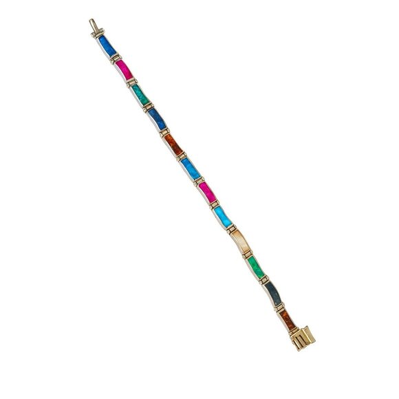 E. Luna Taxco Mexico .950 Silver Multicolor Lab Opal Inlay Necklace & Bracelet - Picture 3 of 8